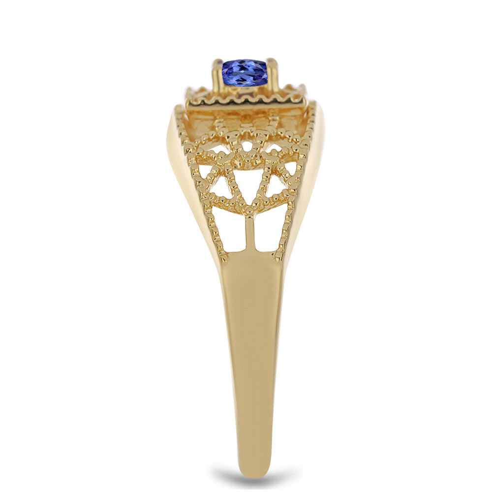 Pozlacené Stříbro 925/1000 - Prsten s Tanzanitem - Karátové číslo: 0.27. přibližná hmotnost: 4.48 gramů 4 