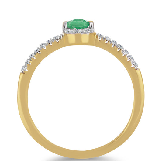 Pozlacený Stříbrný Prsten s Brazilským Smaragdem a Bílým Zirkonem