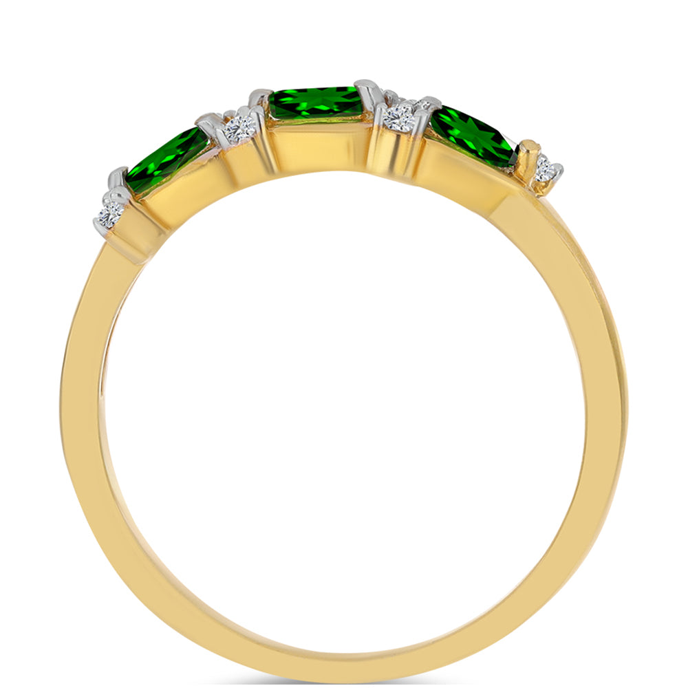 Pozlacený Stříbrný Prsten s Chromovým Diopsidem a Bílým Zirkonem 2 