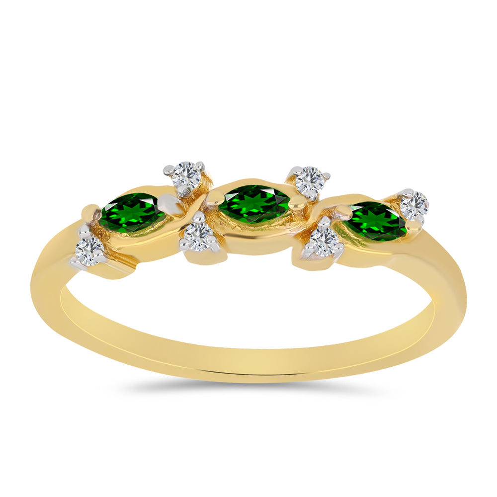 Pozlacený Stříbrný Prsten s Chromovým Diopsidem a Bílým Zirkonem