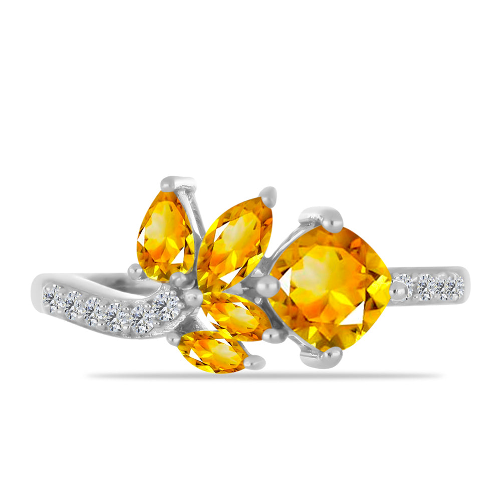 Stříbro 925/1000 - Prsten s Uralským Citrínem a Bílým Topazem - Karátové číslo: 1.61. přibližná hmotnost: 2.86 gramů 1 