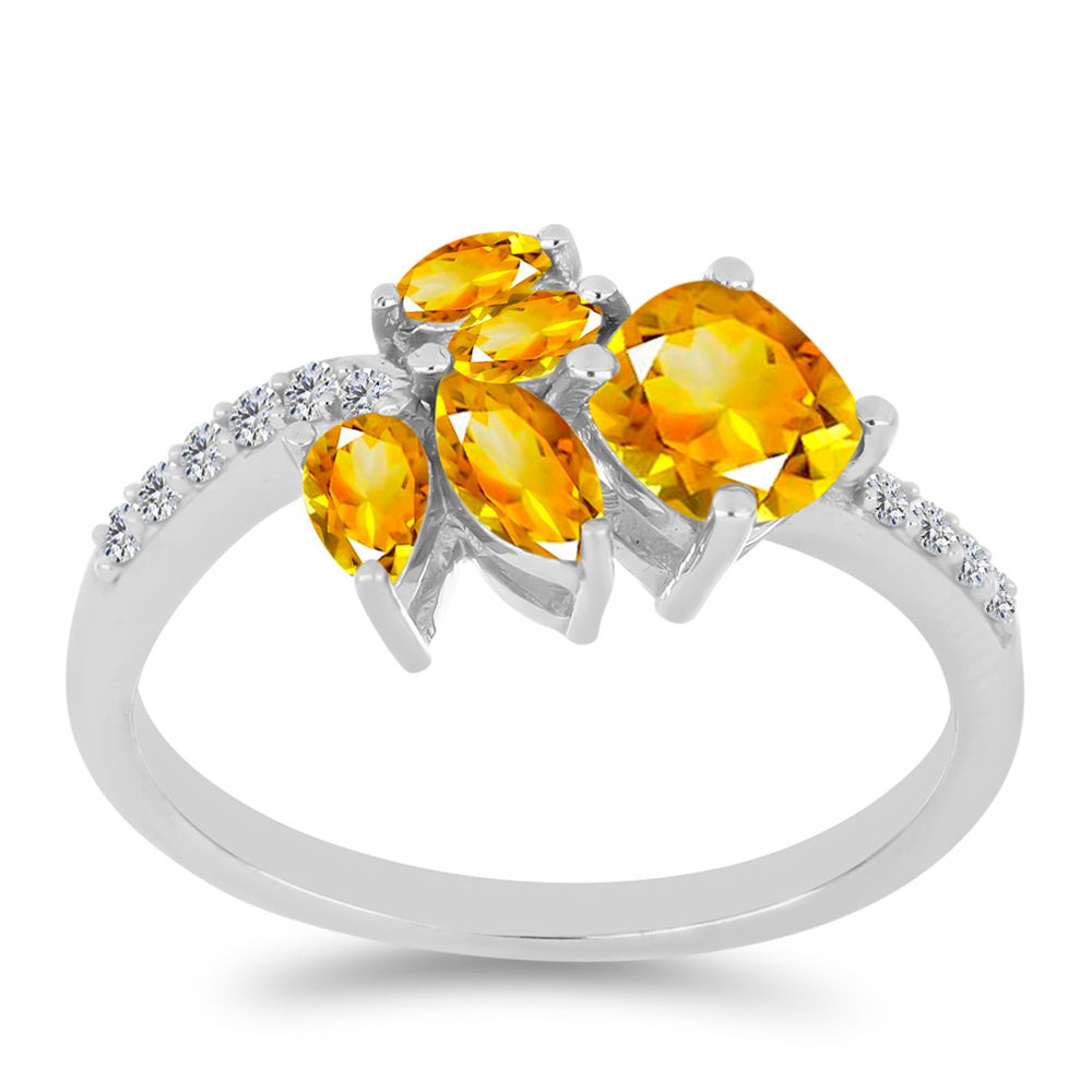 Stříbro 925/1000 - Prsten s Uralským Citrínem a Bílým Topazem - Karátové číslo: 1.61. přibližná hmotnost: 2.86 gramů 3 