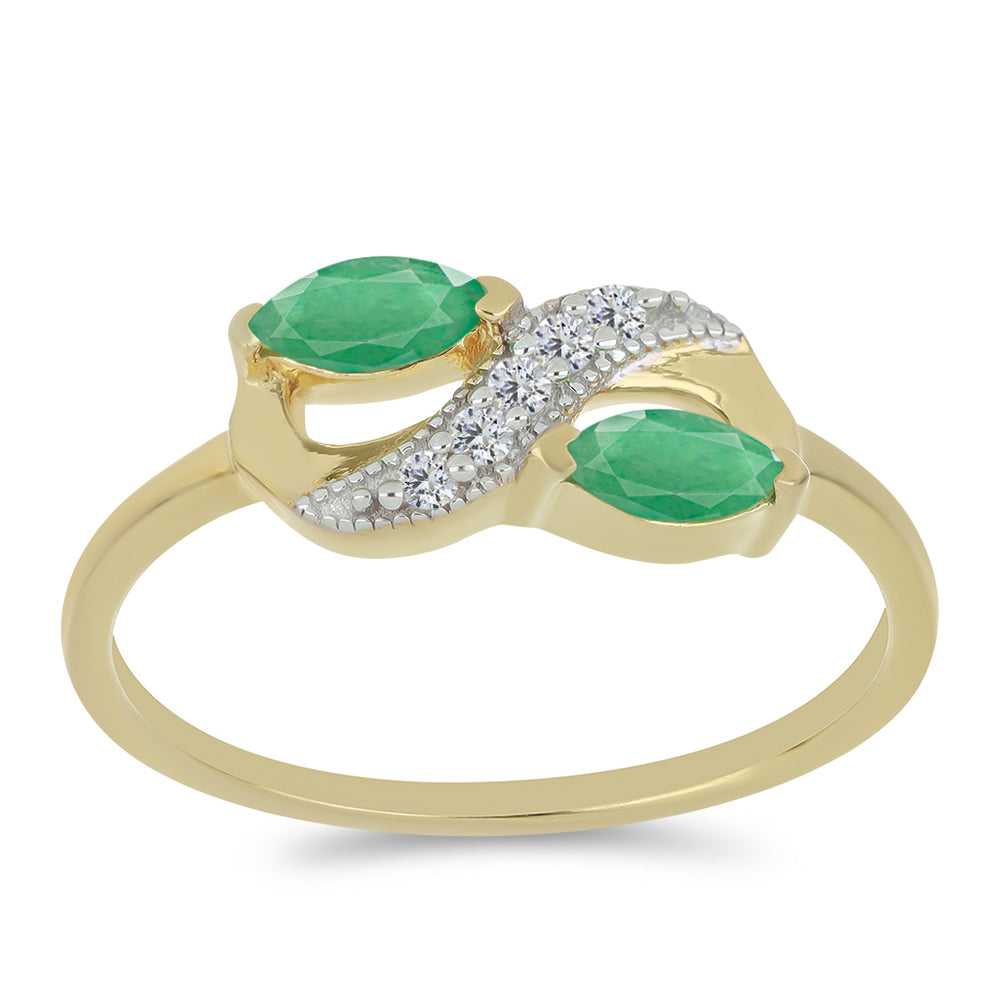 Pozlacené stříbro 925/1000 Prsten s Brazilským Smaragdem a Bílým Zirkonem - Karátové číslo: 0.58. přibližná hmotnost: 2.45 gramů 3 