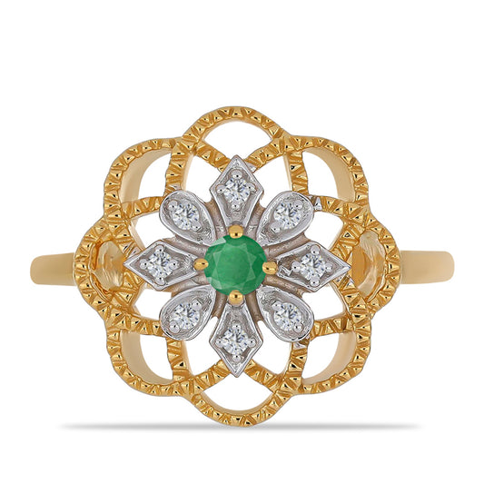 Pozlacený Stříbrný Prsten s Brazilským Smaragdem a Bílým Zirkonem