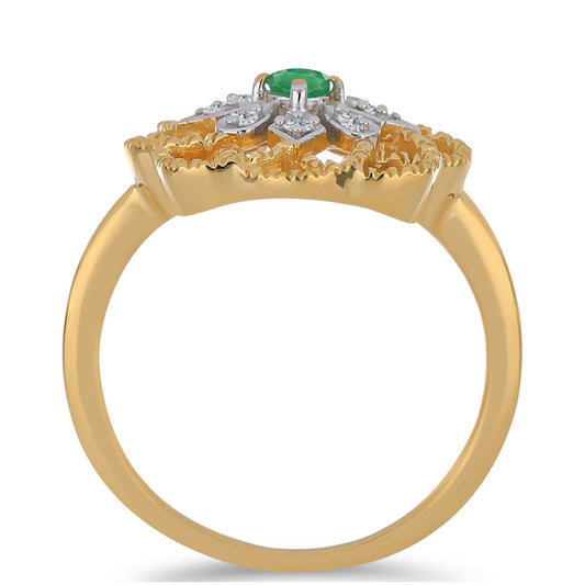 Pozlacený Stříbrný Prsten s Brazilským Smaragdem a Bílým Zirkonem