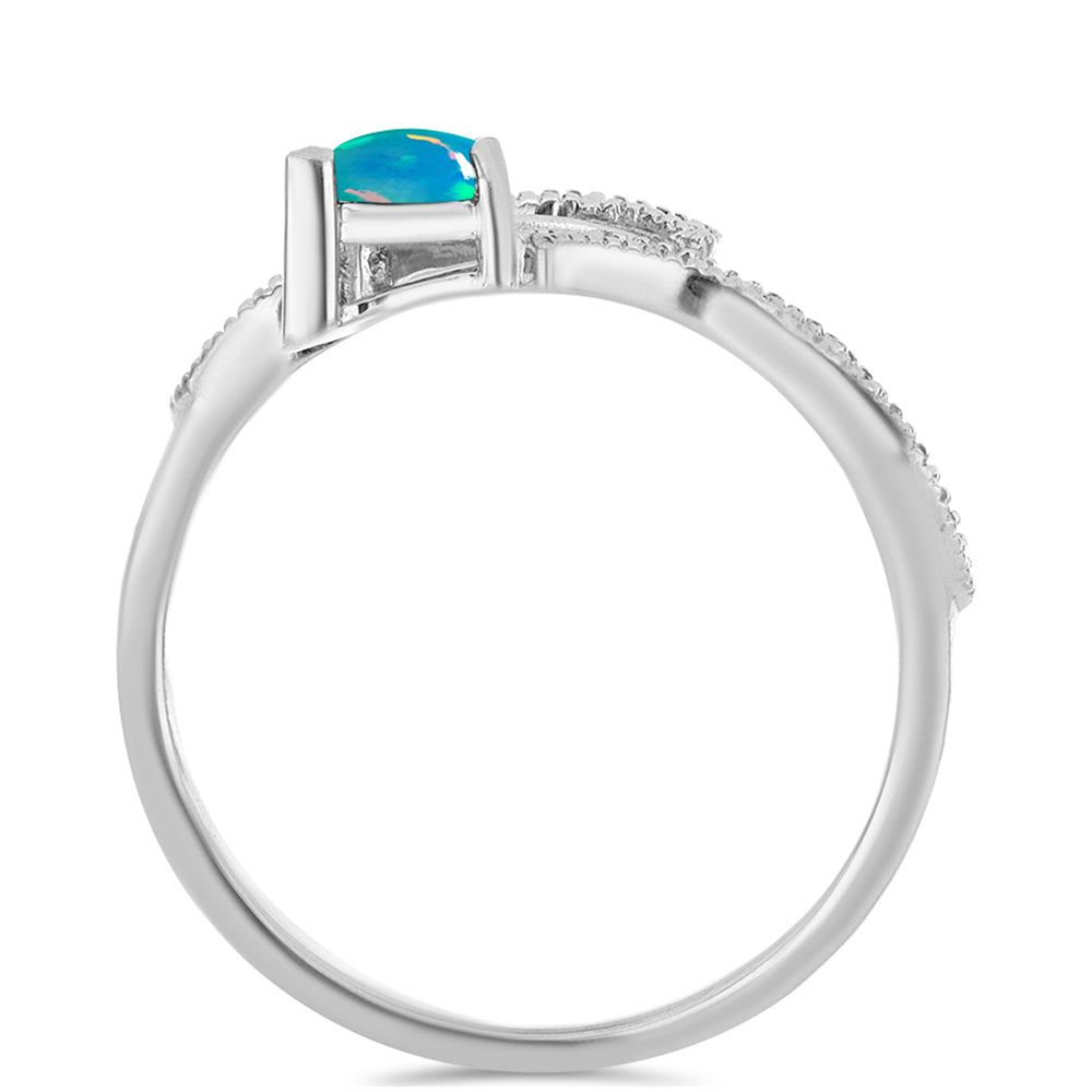 Stříbro 925/1000 Prsten s Etiopským Opálem z Lega Dembi a Bílým Zirkonem - Karátové číslo: 0.49. přibližná hmotnost: 2.44 gramů 2 