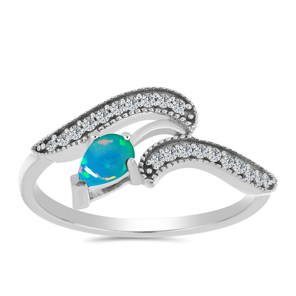 Stříbro 925/1000 Prsten s Etiopským Opálem z Lega Dembi a Bílým Zirkonem - Karátové číslo: 0.49. přibližná hmotnost: 2.44 gramů 3 