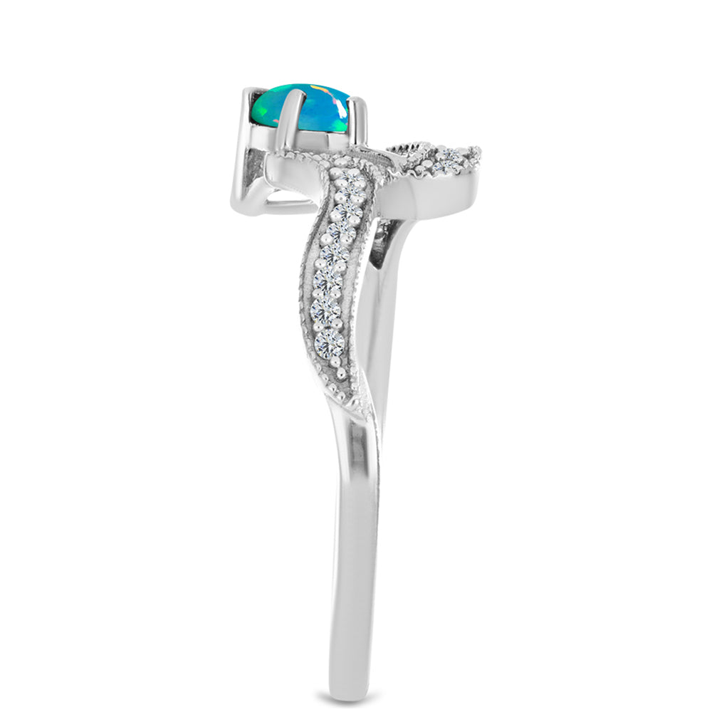 Stříbro 925/1000 Prsten s Etiopským Opálem z Lega Dembi a Bílým Zirkonem - Karátové číslo: 0.49. přibližná hmotnost: 2.44 gramů 4 