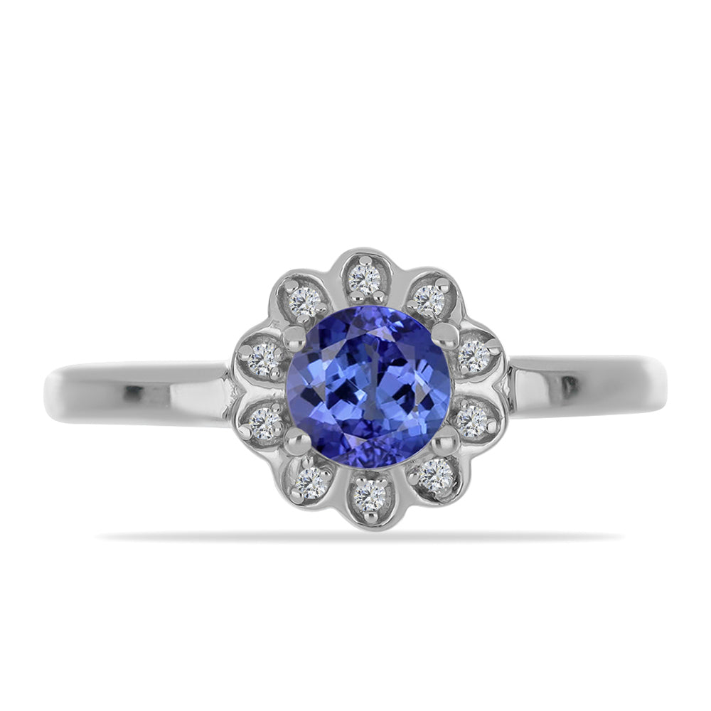 Stříbrný Prsten s Tanzanitem a Přírodním Bílým Zirkonem 1 