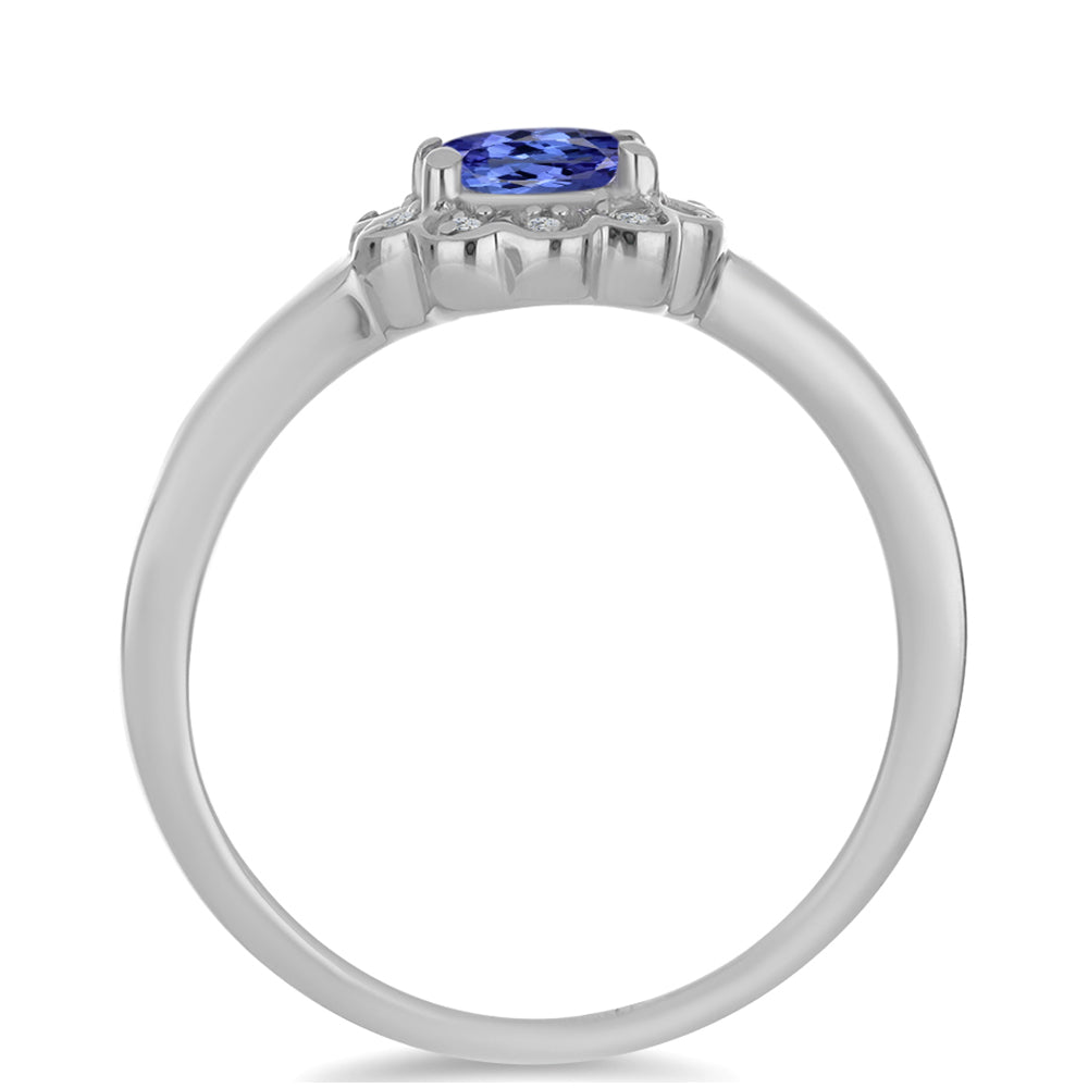 Stříbrný Prsten s Tanzanitem a Přírodním Bílým Zirkonem 2 