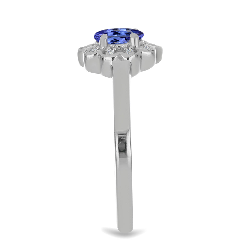 Stříbrný Prsten s Tanzanitem a Přírodním Bílým Zirkonem 4 