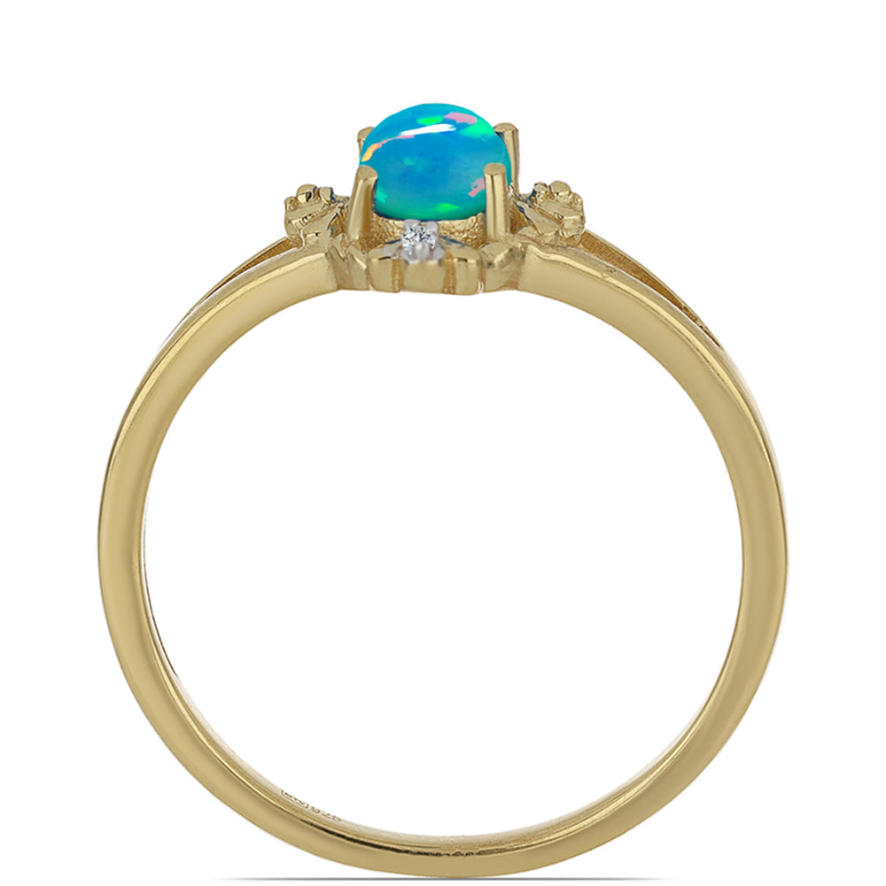Pozlacený Stříbrný Prsten s Etiopským Opálem z Lega Dembi a Bílým Zirkonem