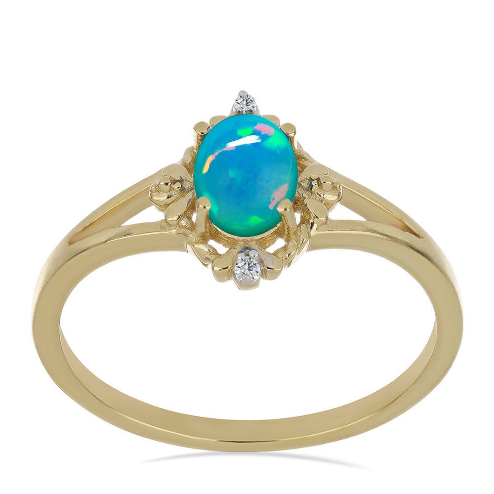 Pozlacený Stříbrný Prsten s Etiopským Opálem z Lega Dembi a Bílým Zirkonem