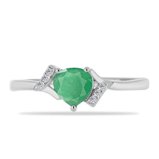 Stříbrný Prsten s Brazilským Smaragdem a Bílým Zirkonem