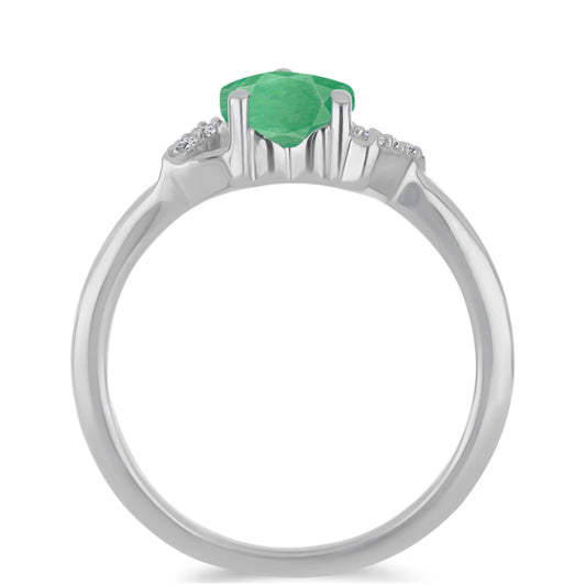 Stříbrný Prsten s Brazilským Smaragdem a Bílým Zirkonem