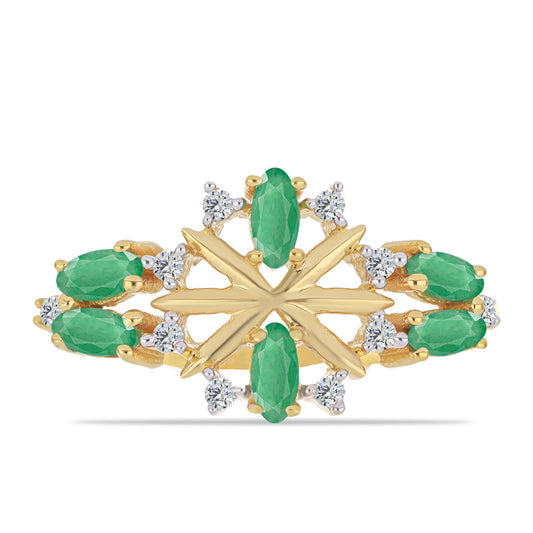 Pozlacený Stříbrný Prsten s Brazilským Smaragdem a Bílým Zirkonem