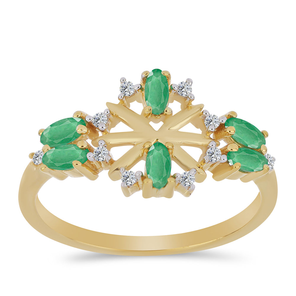 Pozlacený Stříbrný Prsten s Brazilským Smaragdem a Bílým Zirkonem