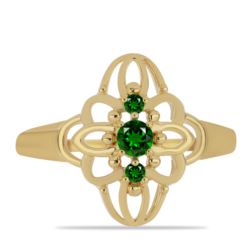 Pozlacené stříbro 925/1000 Prsten s Chromovým Diopsidem - Karátové číslo: 0.34. přibližná hmotnost: 3.13 gramů 1 