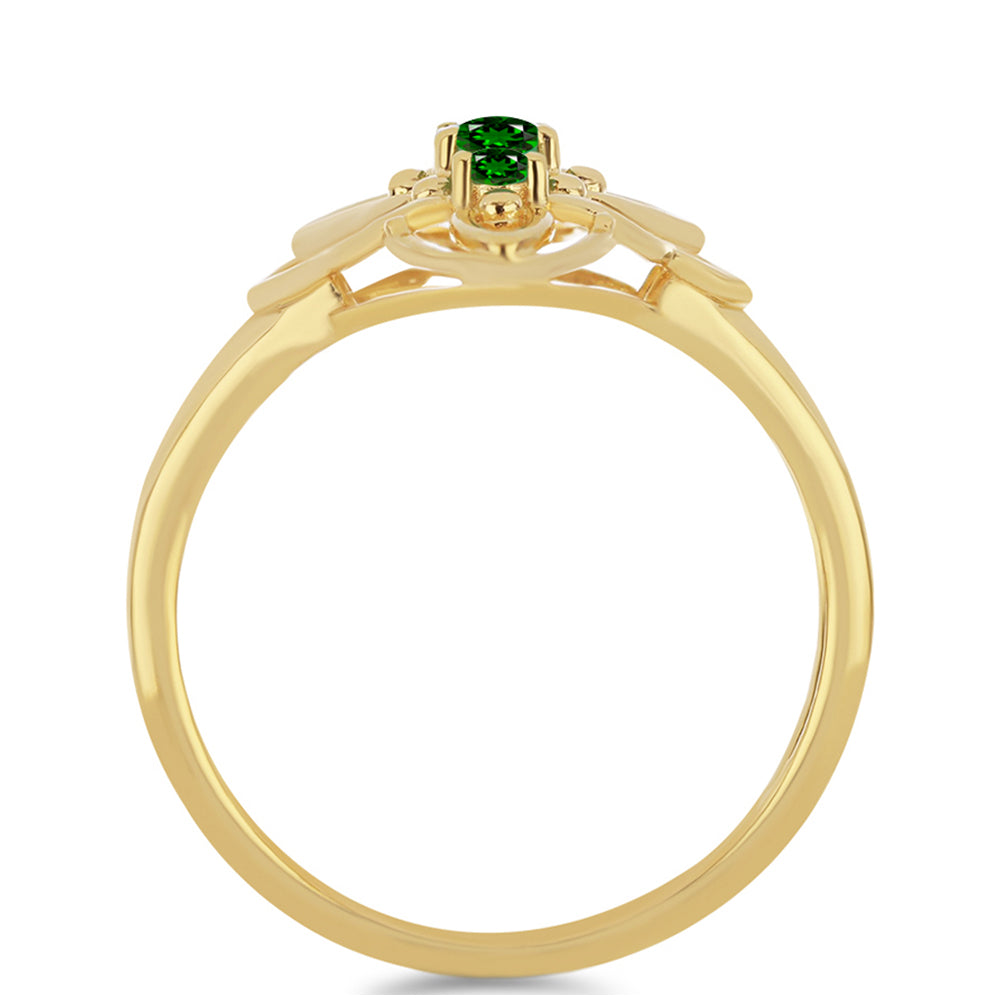 Pozlacené stříbro 925/1000 Prsten s Chromovým Diopsidem - Karátové číslo: 0.34. přibližná hmotnost: 3.13 gramů