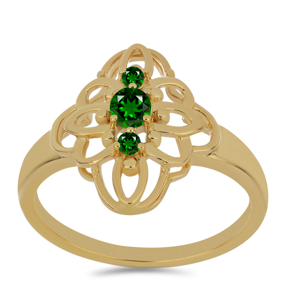 Pozlacené stříbro 925/1000 Prsten s Chromovým Diopsidem - Karátové číslo: 0.34. přibližná hmotnost: 3.13 gramů 3 