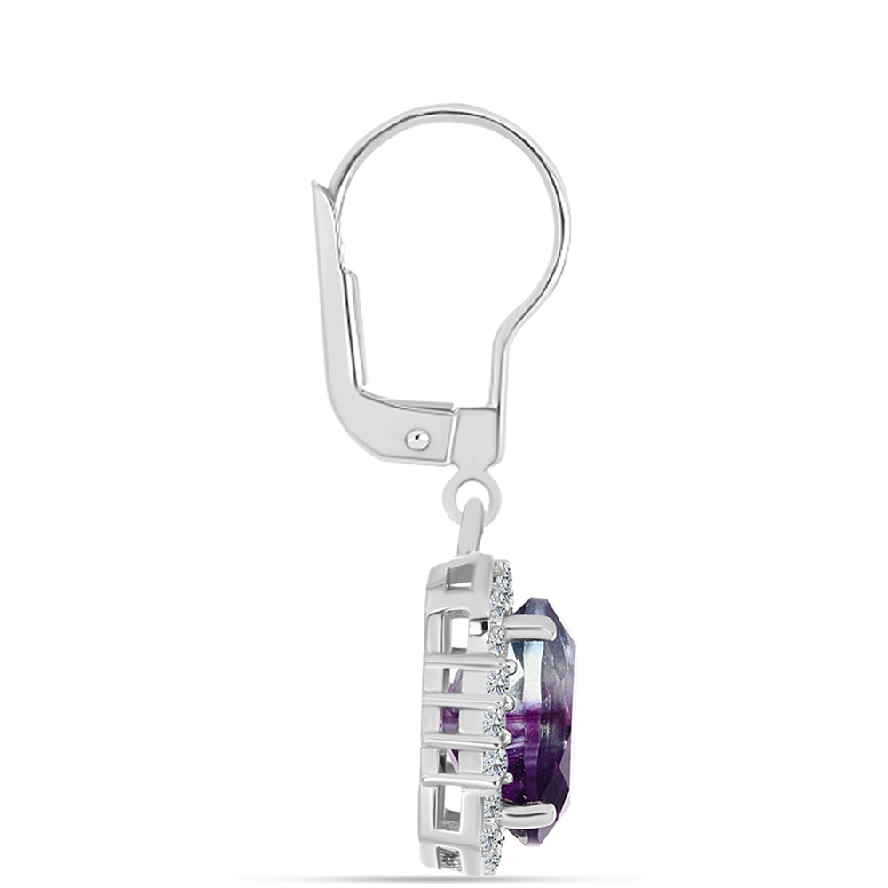 Stříbro 925/1000 - Náušnice se Zebra Fluoritem a Bílým Topazem - Karátové číslo: 6.89. přibližná hmotnost: 4.31 gramů 2 
