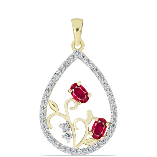 Pozlacené Stříbro 925/1000 - Přívěsek s Madagaskarským Rubínem a Bílým Topazem - Karátové číslo: 1.12. přibližná hmotnost: 2.13 gramů