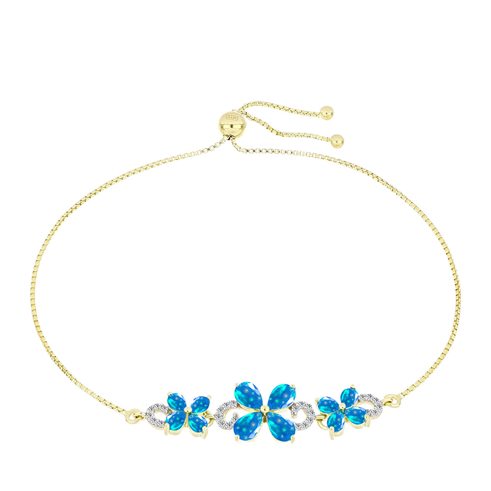 Pozlacené Stříbro 925/1000 - Náramek s Etiopským Nebeským Opálem a Bílým Topazem - Karátové číslo: 1.95. přibližná hmotnost: 5.15 gramů 1 