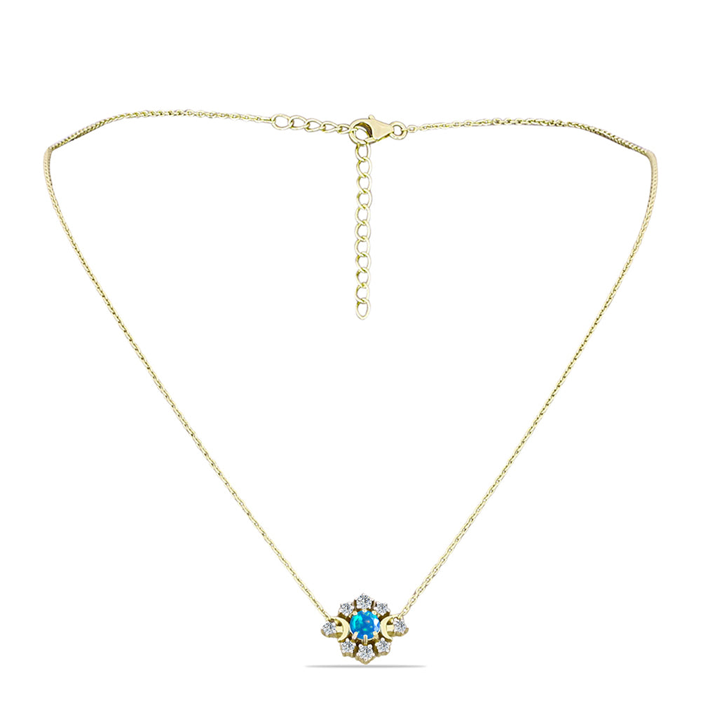 Pozlacené Stříbro 925/1000 - Náhrdelník s Etiopským Nebeským Opálem a Bílým Topazem - Karátové číslo: 0.67. přibližná hmotnost: 4.05 gramů 1 