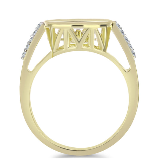 Pozlacené Stříbro 925/1000 - Prsten s Bílým Diamantem a Bílým Topazem - Karátové číslo: 0.1. přibližná hmotnost: 2.85 gramů