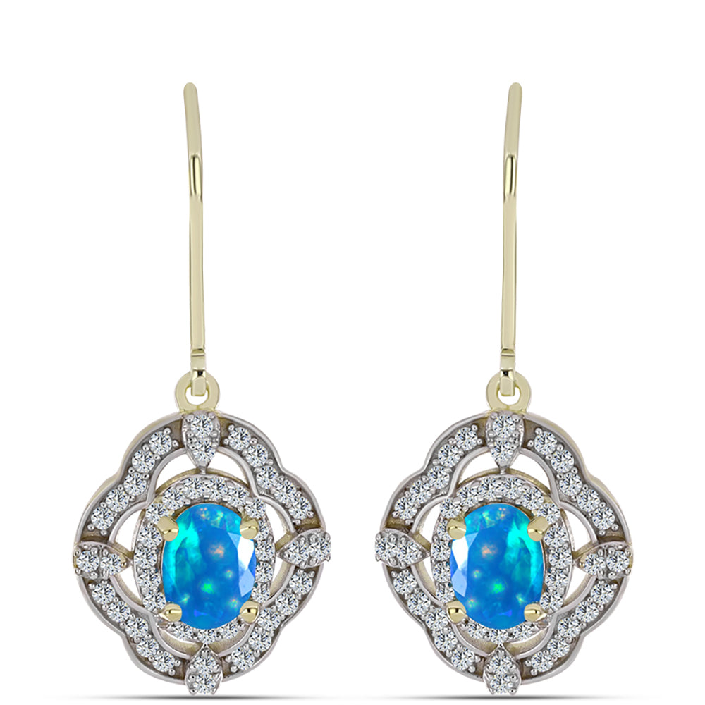 Pozlacené Stříbro 925/1000 - Náušnice s Etiopským Nebeským Opálem a Bílým Topazem - Karátové číslo: 1.7. přibližná hmotnost: 4.46 gramů 1 