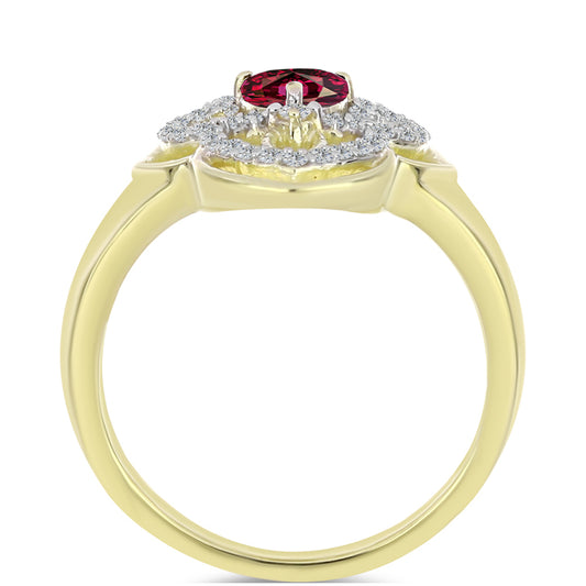 Pozlacené Stříbro 925/1000 - Prsten s Rhodolitovým Granátem a Bílým Topazem - Karátové číslo: 1.2. přibližná hmotnost: 3.46 gramů