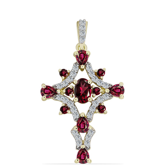 Pozlacené Stříbro 925/1000 - Přívěsek s Rhodolitovým Granátem a Bílým Topazem - Karátové číslo: 2.26. přibližná hmotnost: 3.12 gramů