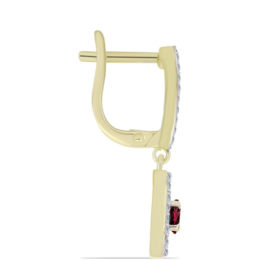 Pozlacené Stříbro 925/1000 - Náušnice s Rhodolitovým Granátem a Bílým Topazem - Karátové číslo: 1.32. přibližná hmotnost: 4.27 gramů