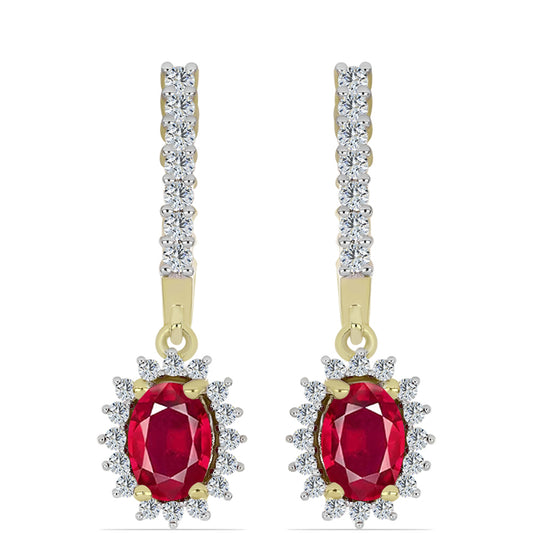 Pozlacené Stříbro 925/1000 - Náušnice s Madagaskarským Rubínem a Bílým Topazem - Karátové číslo: 3.07. přibližná hmotnost: 4.73 gramů