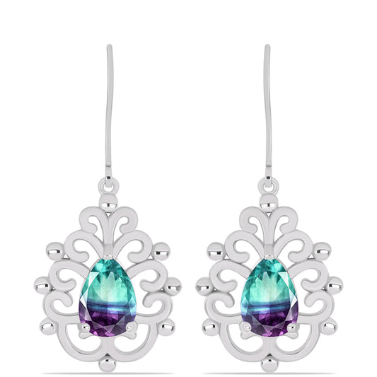 Stříbro 925/1000 - Náušnice se Zebra Fluoritem - Karátové číslo: 4.36. přibližná hmotnost: 6.79 gramů