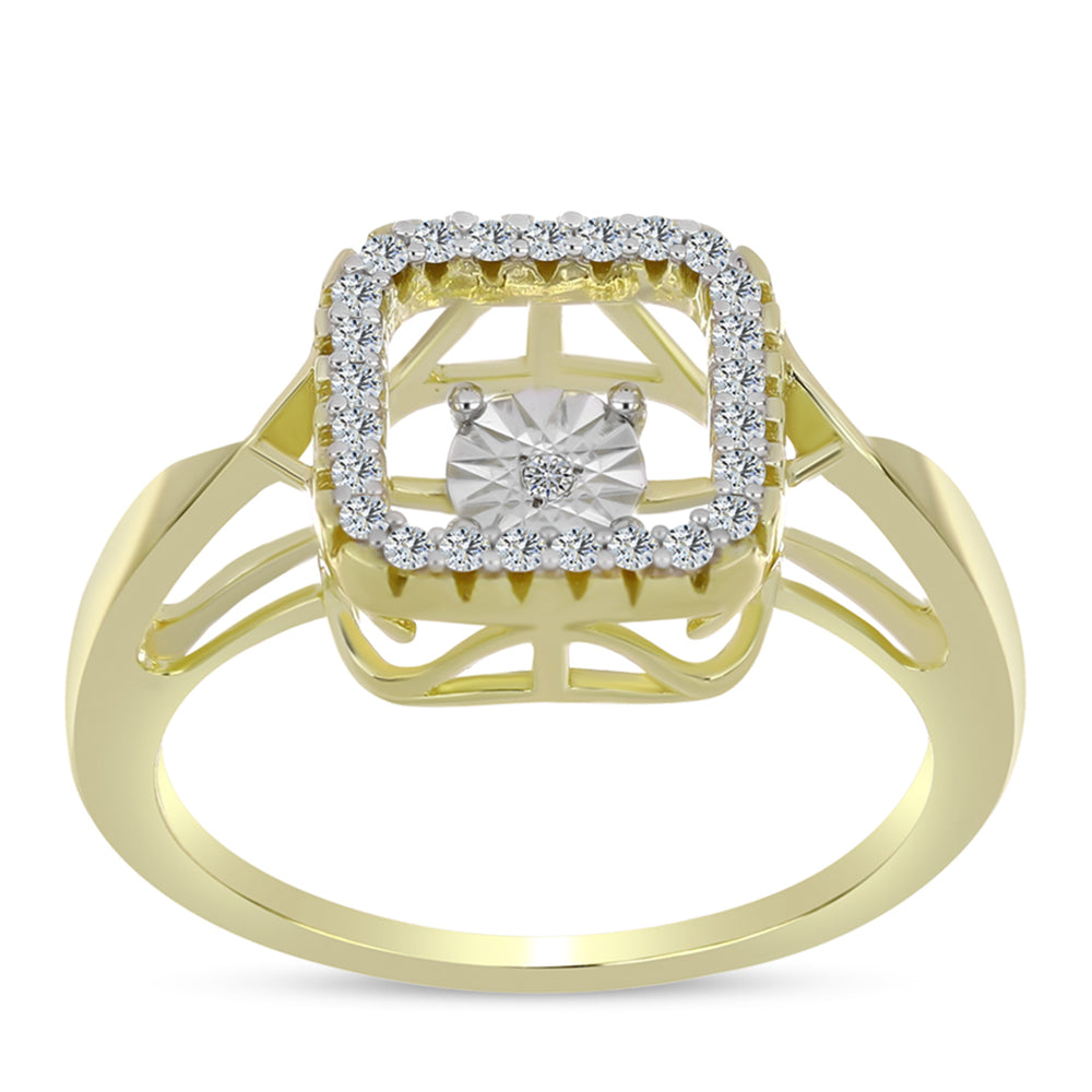 Pozlacené Stříbro 925/1000 - Prsten s Bílým Diamantem a Bílým Topazem - Karátové číslo: 0.23. přibližná hmotnost: 4.05 gramů 3 