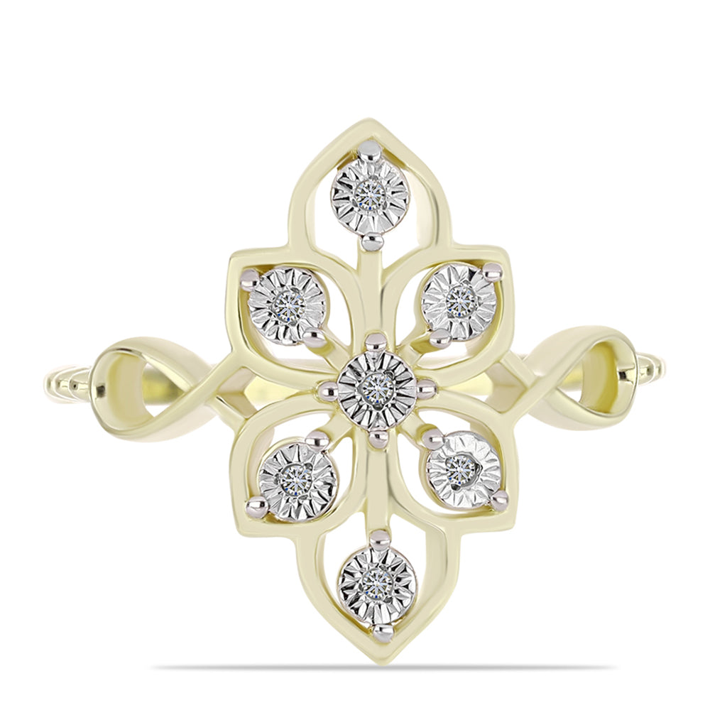 Pozlacené Stříbro 925/1000 - Prsten s Bílým Diamantem - Karátové číslo: 0.04. přibližná hmotnost: 3.25 gramů