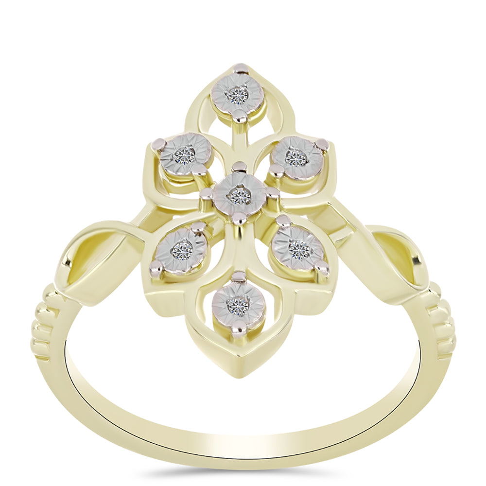 Pozlacené Stříbro 925/1000 - Prsten s Bílým Diamantem - Karátové číslo: 0.04. přibližná hmotnost: 3.25 gramů