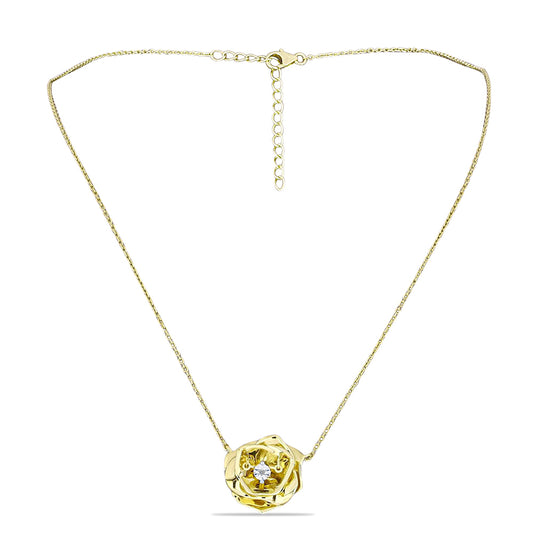 Pozlacené Stříbro 925/1000 - Náhrdelník s Bílým Diamantem - Karátové číslo: 0.01. přibližná hmotnost: 6.83 gramů