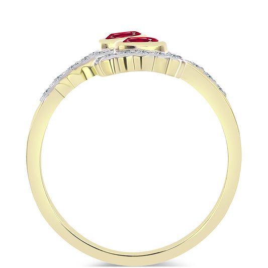 Pozlacené Stříbro 925/1000 - Prsten s Madagaskarským Rubínem a Bílým Topazem - Karátové číslo: 1.62. přibližná hmotnost: 4.44 gramů