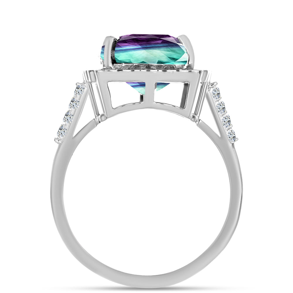 Stříbro 925/1000 - Prsten se Zebra Fluoritem a Bílým Topazem - Karátové číslo: 8.5. přibližná hmotnost: 5.28 gramů 2 