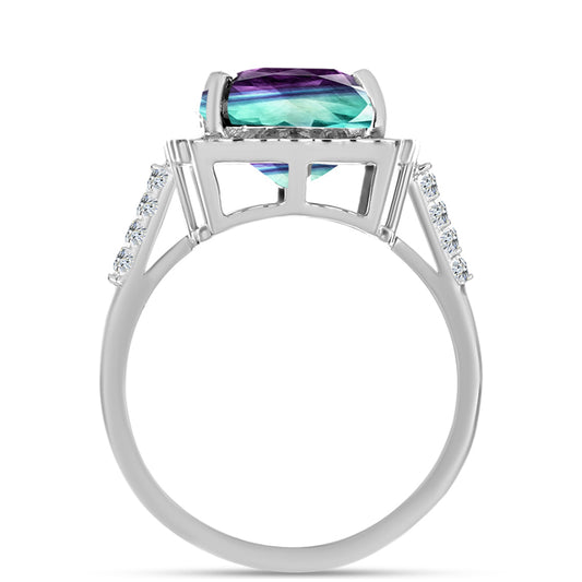 Stříbro 925/1000 - Prsten se Zebra Fluoritem a Bílým Topazem - Karátové číslo: 8.5. přibližná hmotnost: 5.28 gramů