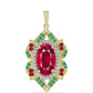 Pozlacené Stříbro 925/1000 - Přívěsek s Madagaskarským Rubínem a Brazilským Smaragdem - Karátové číslo: 7.05. přibližná hmotnost: 5.37 gramů