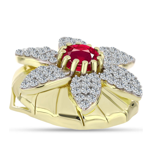 Pozlacené Stříbro 925/1000 - Přívěsek s Madagaskarským Rubínem a Bílým Topazem - Karátové číslo: 1.4. přibližná hmotnost: 4.77 gramů