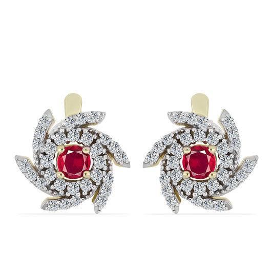 Pozlacené Stříbro 925/1000 - Náušnice s Madagaskarským Rubínem a Bílým Topazem - Karátové číslo: 1.62. přibližná hmotnost: 4.57 gramů