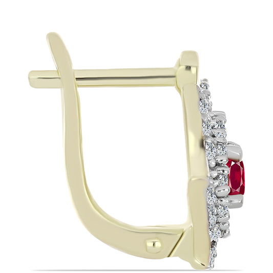 Pozlacené Stříbro 925/1000 - Náušnice s Madagaskarským Rubínem a Bílým Topazem - Karátové číslo: 1.62. přibližná hmotnost: 4.57 gramů