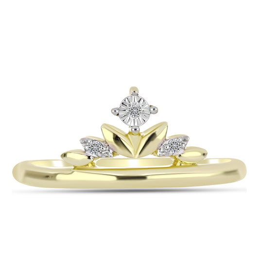 Pozlacené Stříbro 925/1000 - Prsten s Bílým Diamantem - Karátové číslo: 0.03. přibližná hmotnost: 2.35 gramů