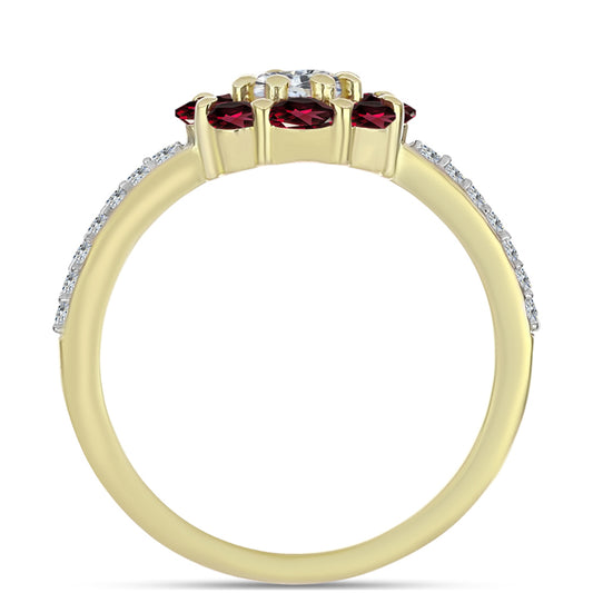 Pozlacené Stříbro 925/1000 - Prsten s Rhodolitovým Granátem a Bílým Topazem - Karátové číslo: 1.19. přibližná hmotnost: 2.49 gramů