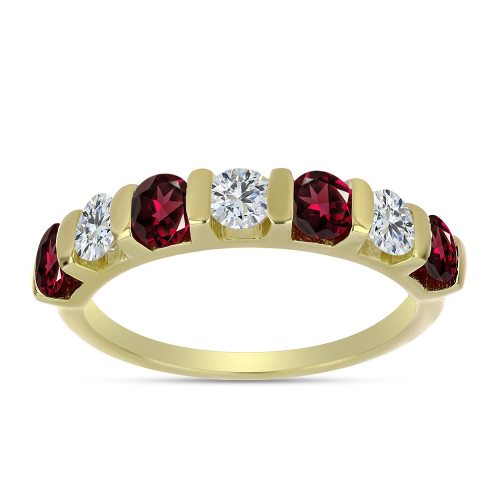 Pozlacené Stříbro 925/1000 - Prsten s Rhodolitovým Granátem a Bílým Topazem - Karátové číslo: 2.26. přibližná hmotnost: 3.85 gramů 1 