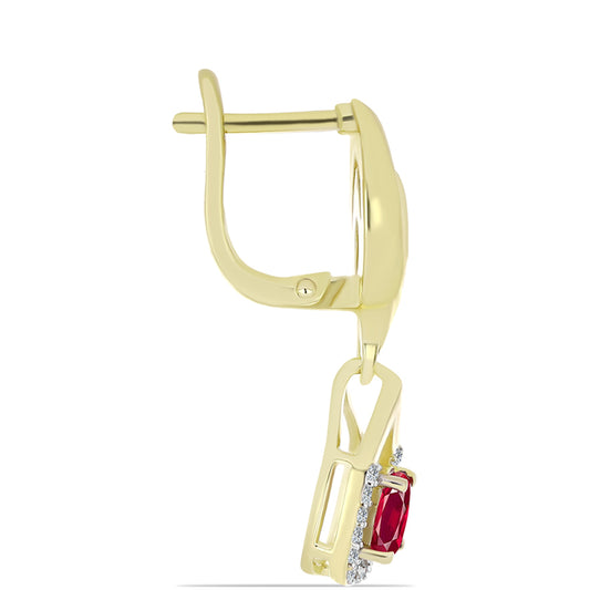 Pozlacené Stříbro 925/1000 - Náušnice s Madagaskarským Rubínem a Bílým Topazem - Karátové číslo: 1.67. přibližná hmotnost: 6.4 gramů